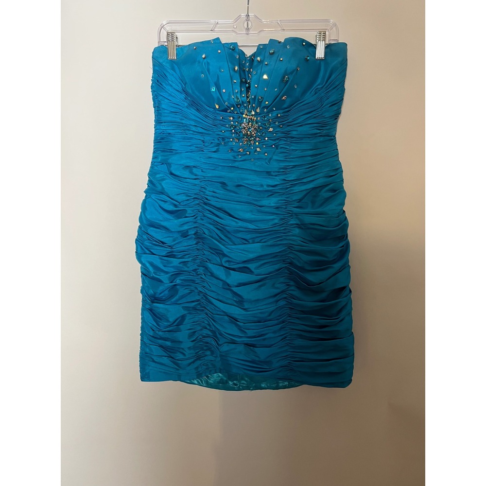 Vintage Turquoise Strapless Beaded Fairy Y2K Homecoming Dress Size Small